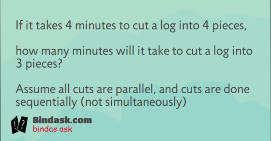 How many minutes will it take to cut a log into 3 pieces?