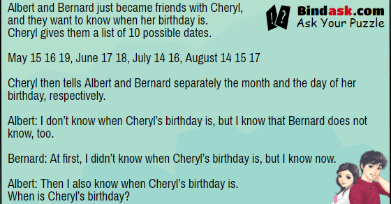 Albert and Bernard just became friends with Cheryl, and they want to know when her birthday..