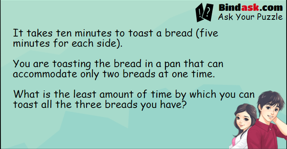 What is the least amount of time by which you can toast all the three breads you have?