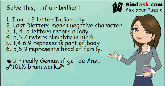 Solve this…..  I am a 9 letter Indian city