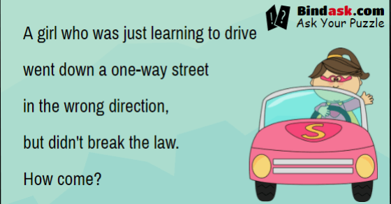 A girl who was just learning to drive went down a one-way street in the wrong direction