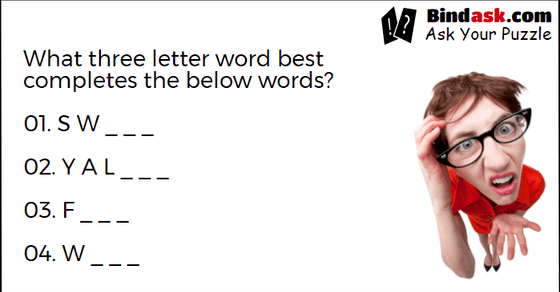 What three letter word best completes the below words