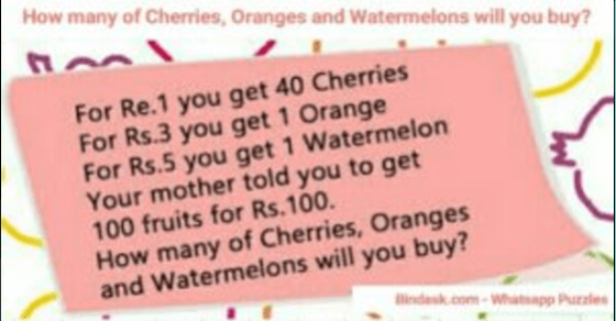 How many of Cherries, Oranges and Watermelons will you buy?