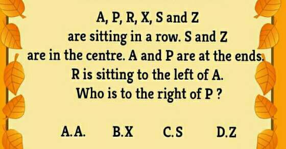 A, P, R, X, S and Z are sitting in a row